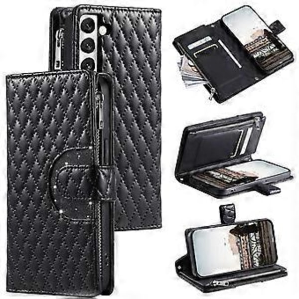 Style 012 til Samsung Galaxy S22 5G Etui Håndtaske Lynlåslomme Glitter Læder Telefon Cover Style A