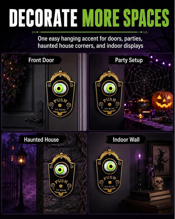 Halloween-dörrklocka med glödande ögon, perfekt för Halloweenfester eller spökhus – svart Black