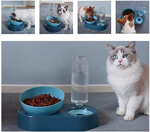 Dobbel vann- og matskål for hund og katt - Automatisk vanndispenser