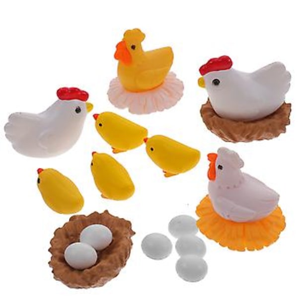 1 Set Bedårande Kycklingstatyer Små Kycklingägg Ornament Mikrolandskap Kycklingdekorationer