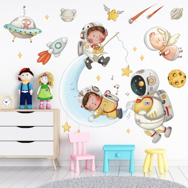 Børneastronaut vægklistermærker Raket Astronaut vægklistermærker Soveværelse