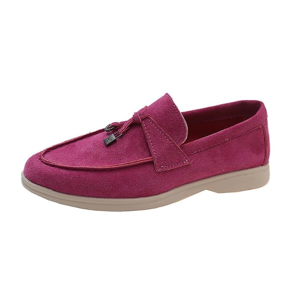 Sommer Pu Walk Sko Kvinder Loafers Causal Moccasin Lock Beanie Sko Komfortable Bløde Sål Flade Sko Plus Størrelse.41.Rose rød