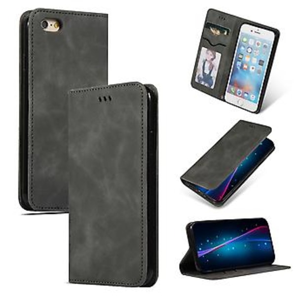 Retro Læderetui med Hudfornemmelse til iPhone 6S Plus & 6 Plus Dark Gray