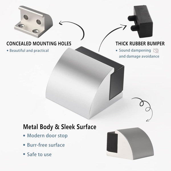 2 stk. dørstoppere, gulvmonterede dørstop i sort gummi