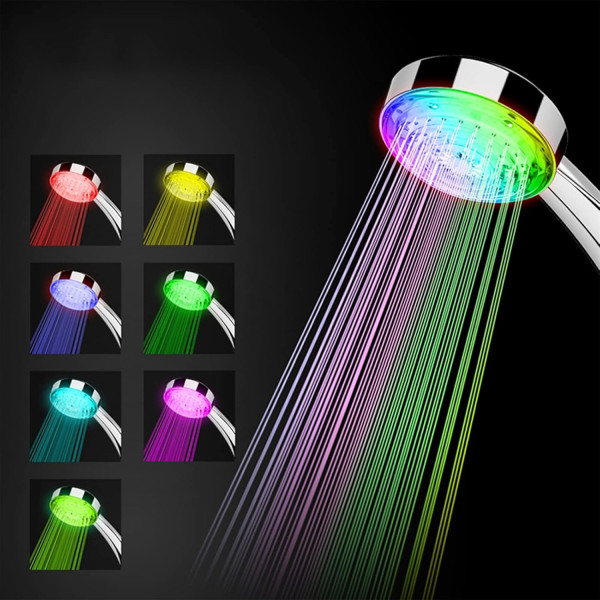 LED Brushoved, Universal Brushoved til Badeværelset, 7 Farver Automatisk