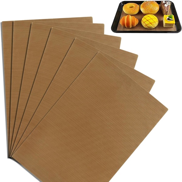 6-pak vaskbar PTFE ovnpude, 30x40cm varmebestandig silikone bagepude, genanvendelig non-stick bagepude, silikone bagebakkepude