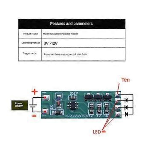 5 st 3-12V Blinkande LED-ljusmodul Röd Blå Par Blinkande Lämplig för Bilmodell Cykel Elektrisk