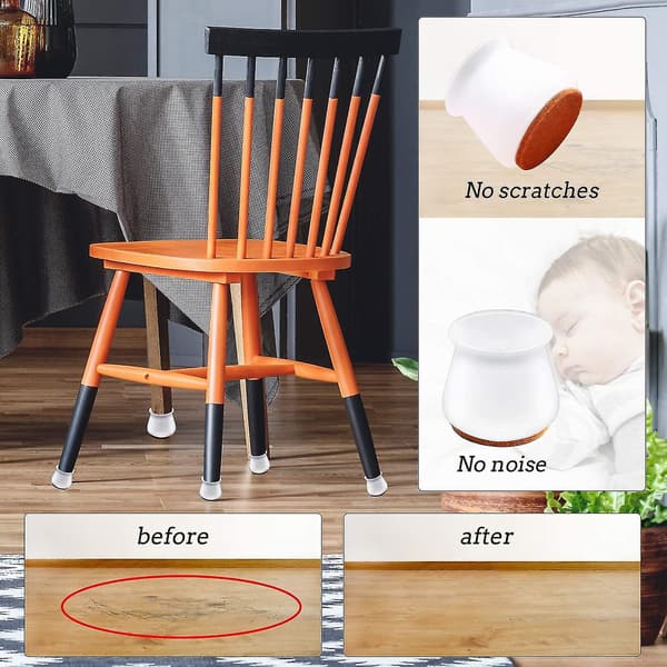 Silikon Stolsbensskydd med Filt för Hårda Golv 24 st - bebetter.24PCS.Vit 24