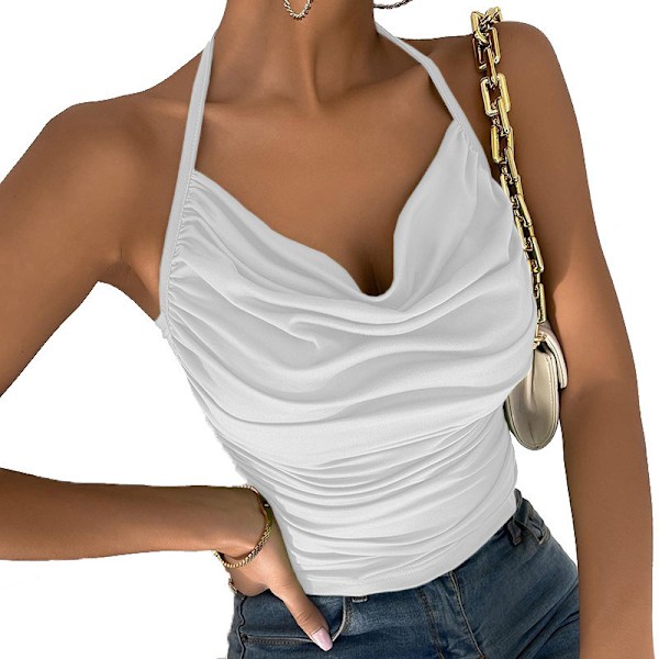 Seksikäs camisole pitkä toppi, kesän rantatyylinen camisole, seksikäs muodikas yksivärinen toppi, M, valkoinen White M