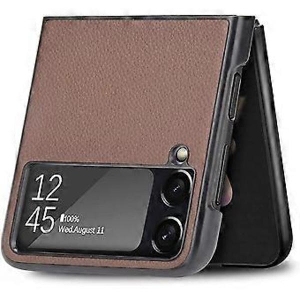 FOR Fodral för Samsung Galaxy Z Flip3 5G, Slim Repskyddande Flip Läderfodral för Samsung Galaxy Z Flip3 5G, Brun
