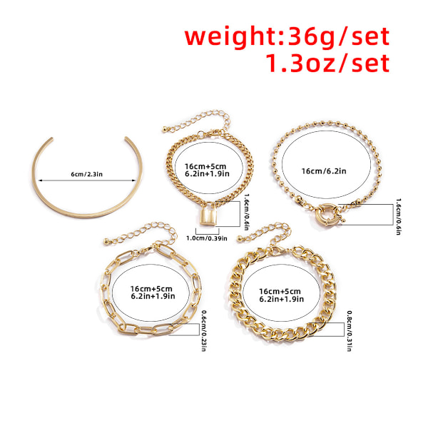 5 stk. Guld Kæde Link Armbånd til Kvinder, 14K Guldbelagt Dainty A