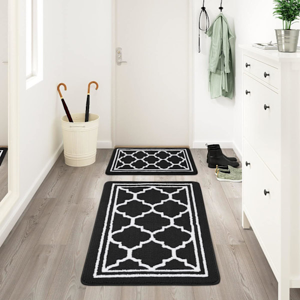 Halksäker Innedörrmatta 60 x 90 cm, Mjuk Innedörrmatta, Maskintvättbar Entrématta, Absorberande och Resistent, Ultra Hållbar Halksäker, Svart