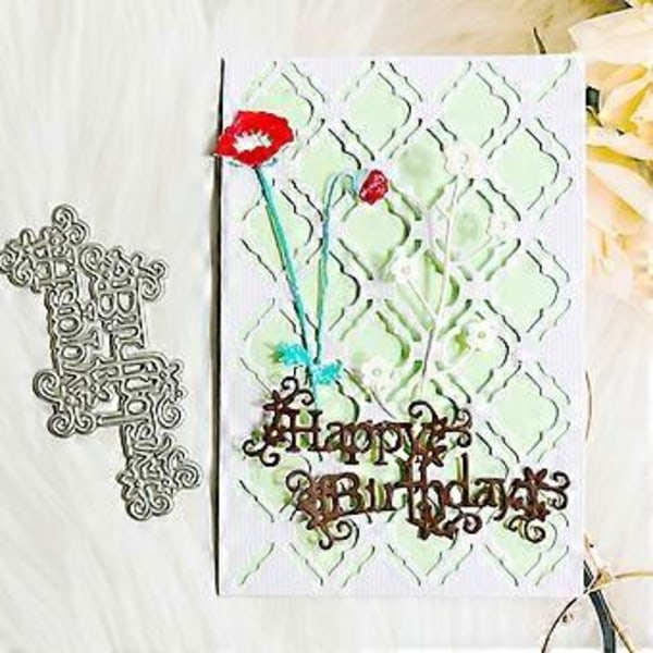 Metall Skärande Dies Grattis på födelsedagen Die Cuts Präglingsmall för DIY Scrapbooking Presentkortstillverkning Möbeldekoration