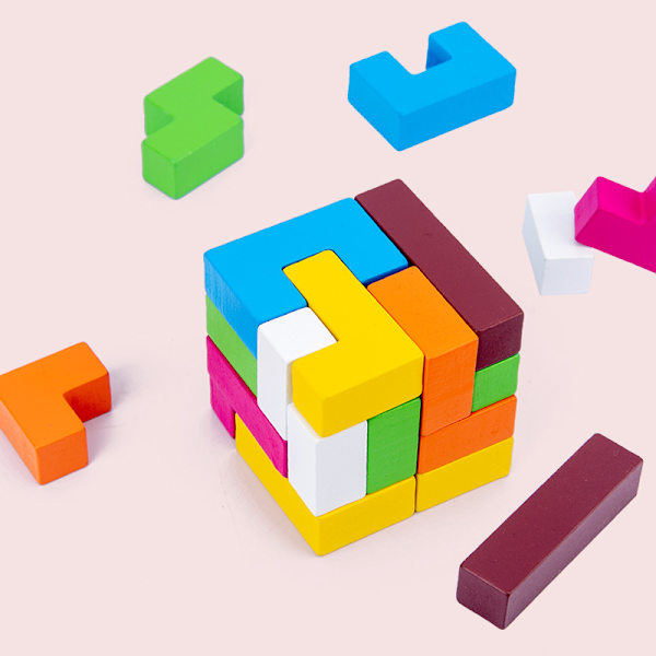 Träpussel med Block för Hjärngympa, Tangram, Jigsaw, Intelligensspel
