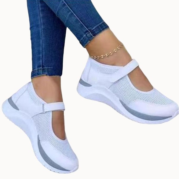 Sommer gåsko med borrelås Flyweaving sko for dame fitness sport trening.41.Hvit White 41