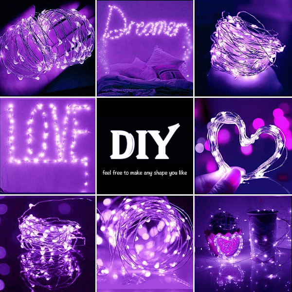 (Violetti)，3M 30 Micro LEDiä，Paristokäyttöiset Mini LED -valonauhat