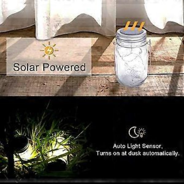 3 kpl aurinkolamppuja puutarhaan - 30 LED säänkestävä aurinko-säilytyspurkkivalaisin ulkokäyttöön, valoketju lasissa, puutarhakoriste aurinkovalot jouluun, ulkokäyttöön