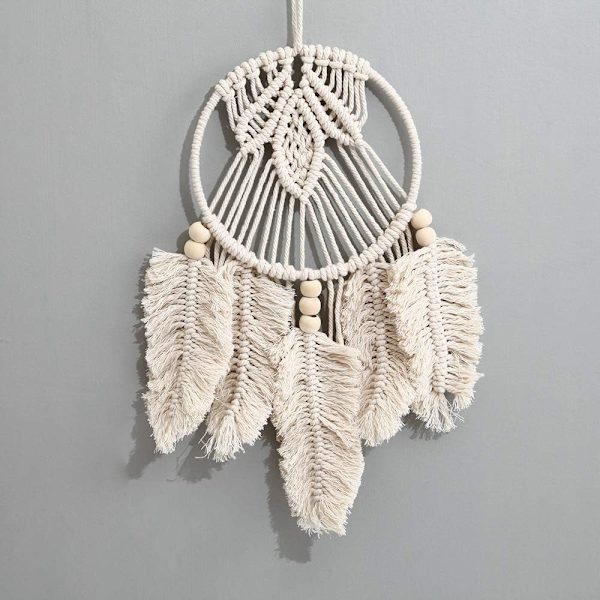 Stor Böhmisk Macrame Drömfångare Vävd Bomulls Macrame Väggdekor