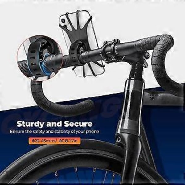 Cykeltelefonholder, Motorcykelstyrholder, 360 Graders Rotation Silikone Cykeltelefonholder, Kompatibel med IPhone 12/11 Pro Max XS Max XR X 8 7 6S Plus
