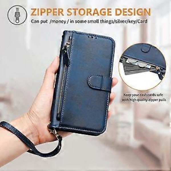 Til OnePlus Ace 5 Pro 5G/OnePlus 13R 5G Etui Lynlåslomme Flere Kortpladser Læder Telefon Cover Blue