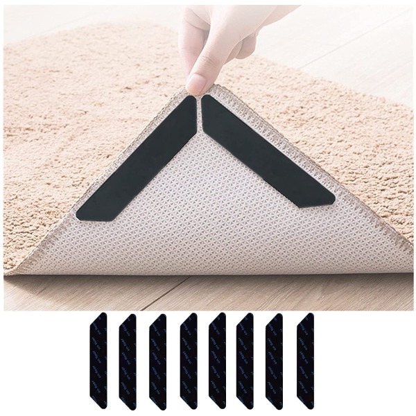 Dobbeltsidet skridsikre tæppemåtte tæppebælte (sort) 8-delt sæt