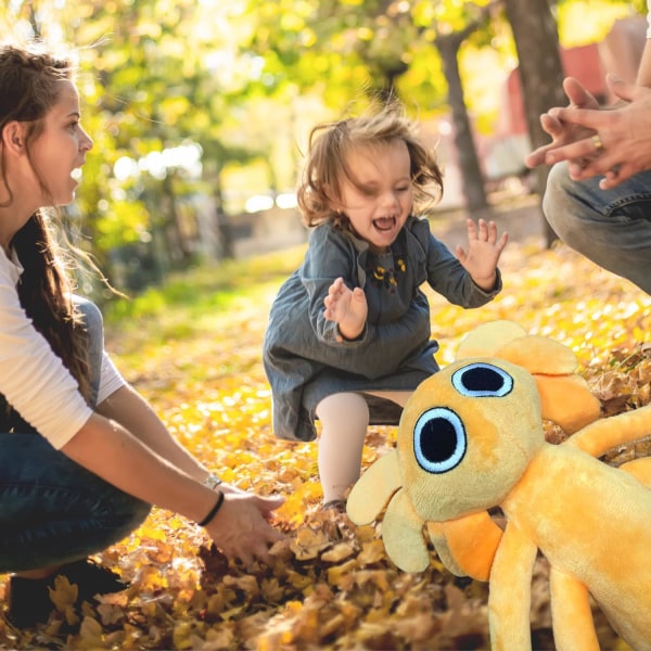 Gul firehåndet monster 33cm, Rainbow Friend plys bamse