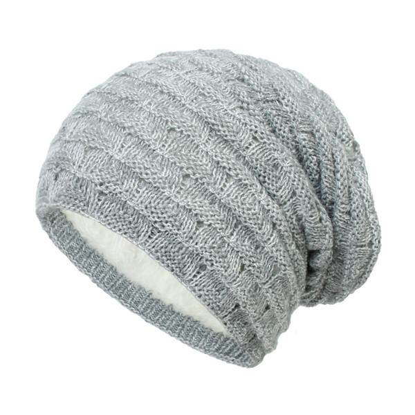 1 stk. Vinterhue til unisex ensfarvet uld strikket hue kvinder udendørs varm plus fløjl hue beanie turban grå