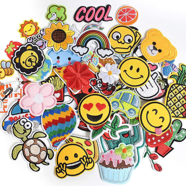 60 stk. Tilfældige assorterede styles broderede patches, lyse levende C