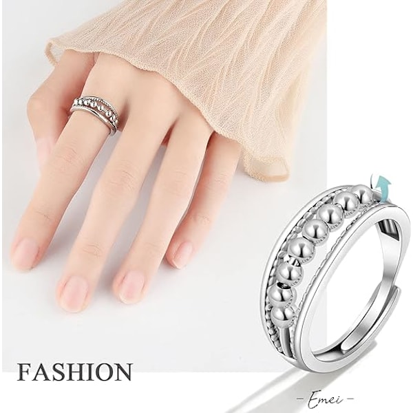 4 fingerring-gyroer til kvinder, åben roterende fingerring i rustfrit stål, justerbare stabletilbehør, angstlindrende ring B