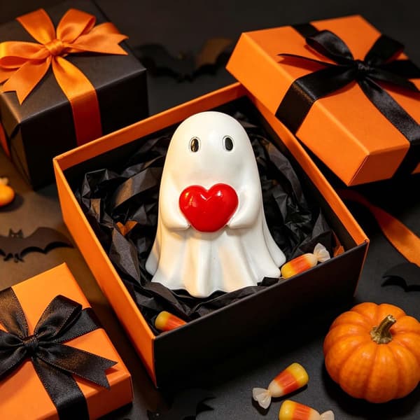 Halloween Spøgelsesfigur, Hjerteformet Spøgelse, Indendørs og Udendørs Halloweenpynt, Borddekorationer