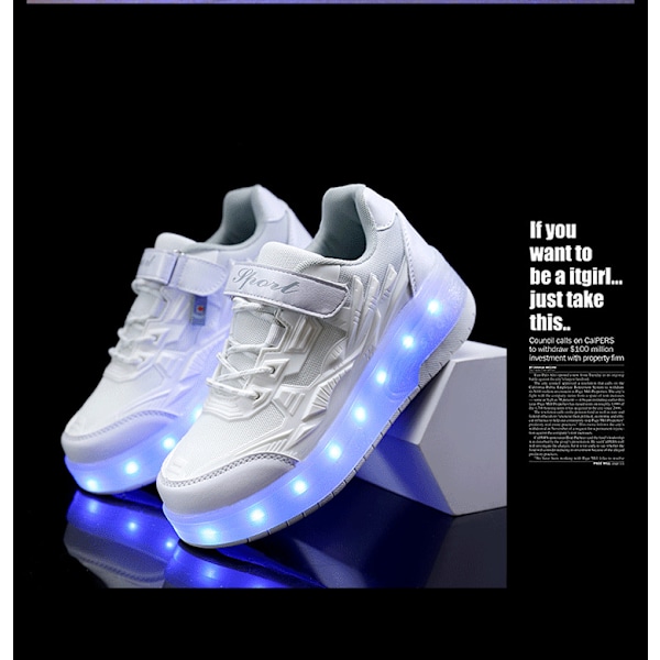 Børnesneakers Dobbelthjulede Sko Led Lys Sko Q7-yky.37.Hvid White 37