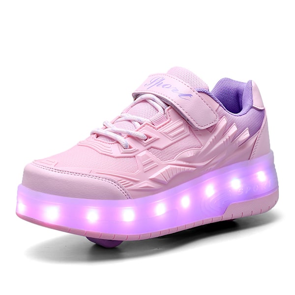 Barnsneakers Dubbelhjulsskor LED-ljusskor Q7-yky.29.Rosa Pink 29