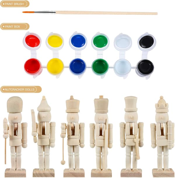6-pak DIY Jule-Nøtteknekker i Tre 12cm Dukke for Barn