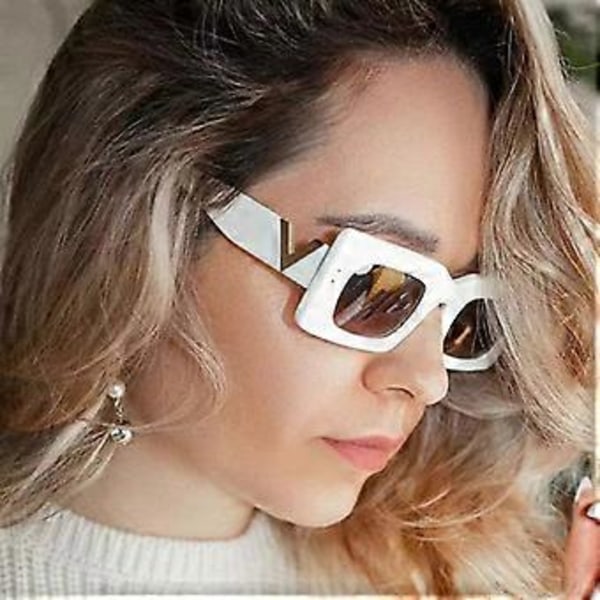 Rektangulære solbriller til kvinder 90'er Retro Trendy Klassiske Vintage Firkantede Shades