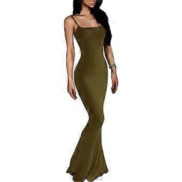 Dame Lounge Spaghetti Stropp Maxi Kjole Elegant Ensfarget Ermeløs Bodycon Kjole for Strandfest