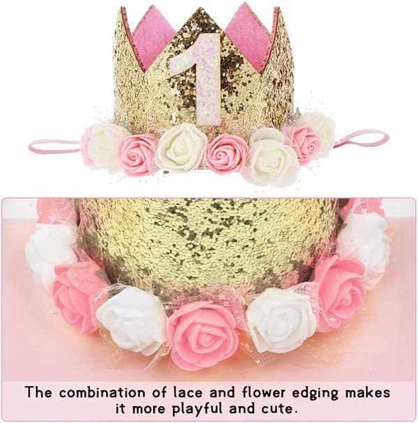 Baby Princess Krone Bursdagshatt, 3 års Bursdagsparty Hatter Barn Pr