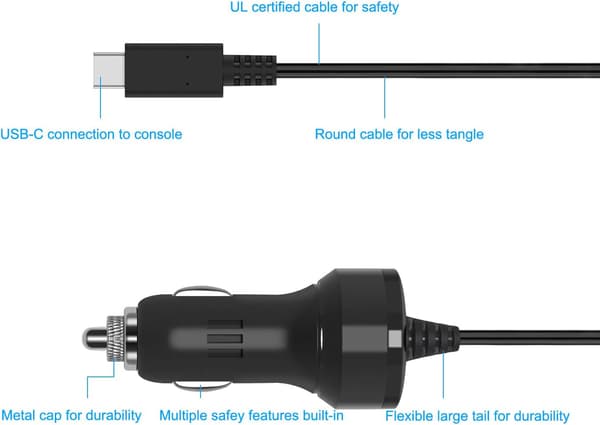 (1,8 m) Biloplader Kompatibel med Nintendo Switch og Lite Version