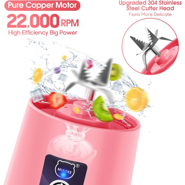Bärbar Smoothie Blender, Personlig Blender med 6 3D Blad, USB