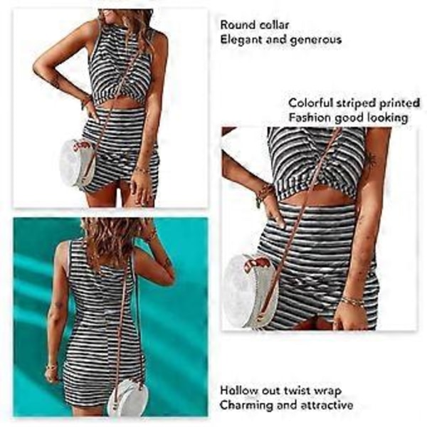 Urholkad Twist Wrap Klänning Färgglatt Tryckt Mönster Rund Hals Ärmlös Kvinnor Twist Wrap Bodycon