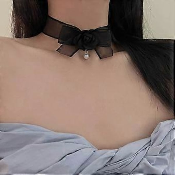 Säädettävä pituinen kaulakoru kangaskukka choker-kaulakoru retrotyylinen kaulakoru täydellinen lahja muodin ystäville