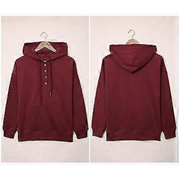 Dame Knap Front Hættetrøje Pullover Langærmet Efterår Vinter Sweatshirt Top SweaterM( style1904)