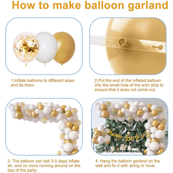 12 tum 10 tum 5 tum Vit Guld Ballong Garland Kit, Ballong Garla