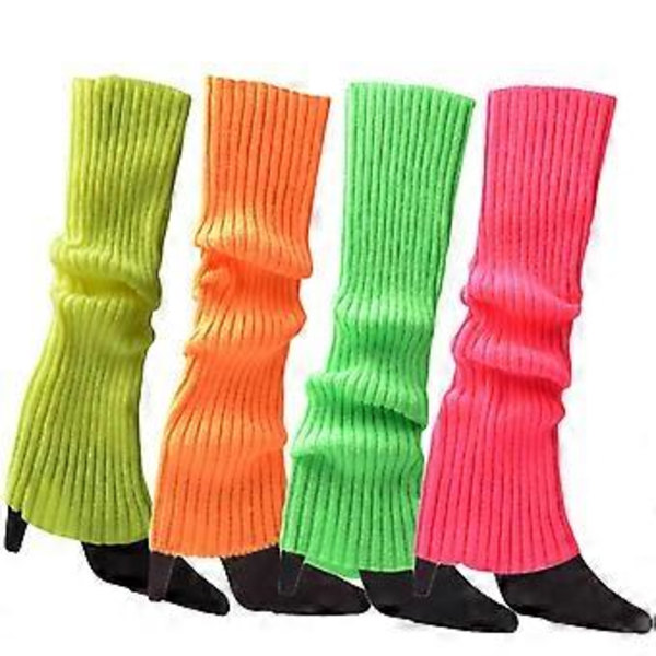 Mote leggvarmere for kvinner, voksen junior 80-talls ribbestrikkede knestrømper lange sokker for neonfest høst vintersport fritid fluorescerende grønn Fluorescent Green