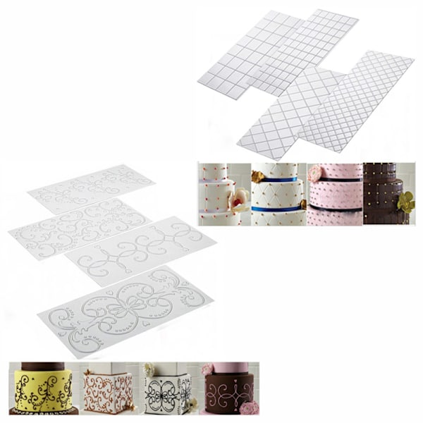 1 sett med 4 trykkmatter for fondant - 4 ruller rottingtrykk