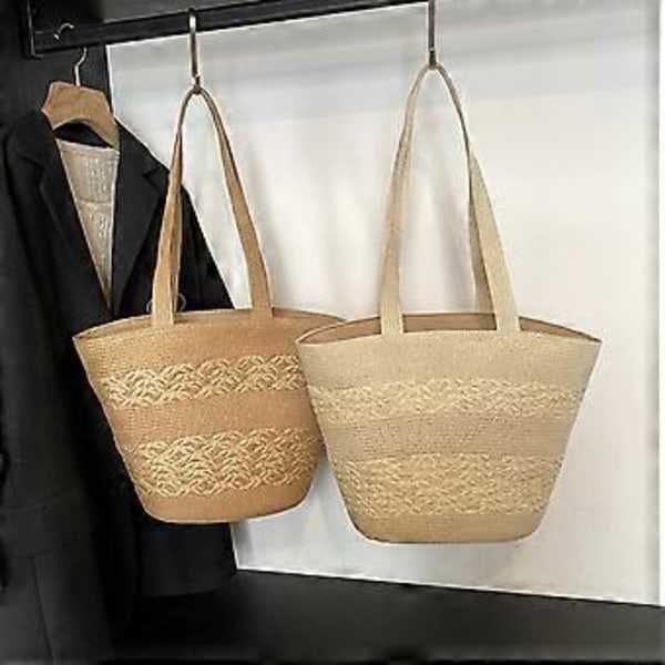 Käytännöllinen olkinen olkalaukku naisille, suuri tilavuus, käsilaukku ulkoiluun, luonnonystävän ja matkailijan laukku, khaki Khaki