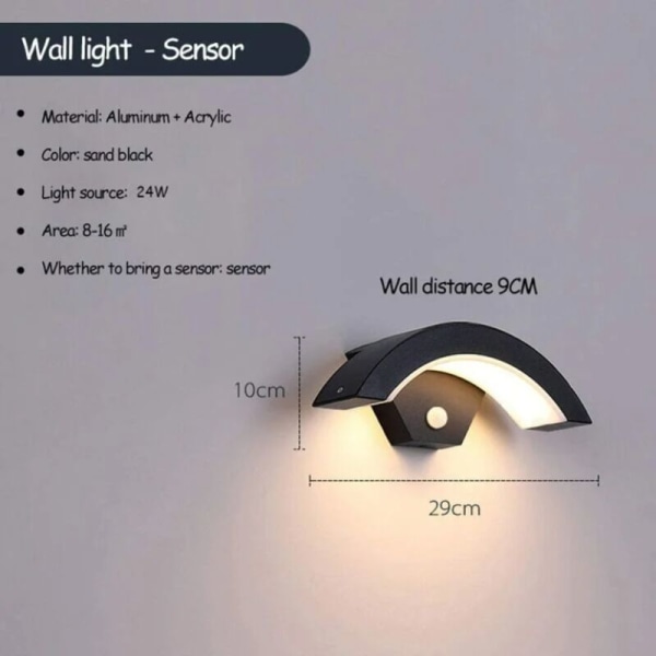 Udendørs LED væglampe med bevægelsessensor, antracitgrå 24w 98