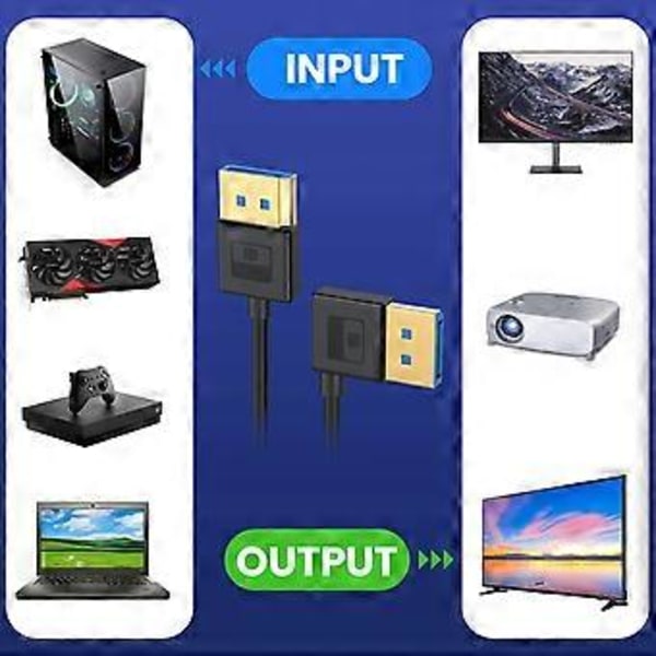 Silikone DisplayPort DP1.4 Kabel Vinklet 90 Graders Tilslutning 8K60Hz Kapabel fra 30-100cm Længdevalg 60cm straight head