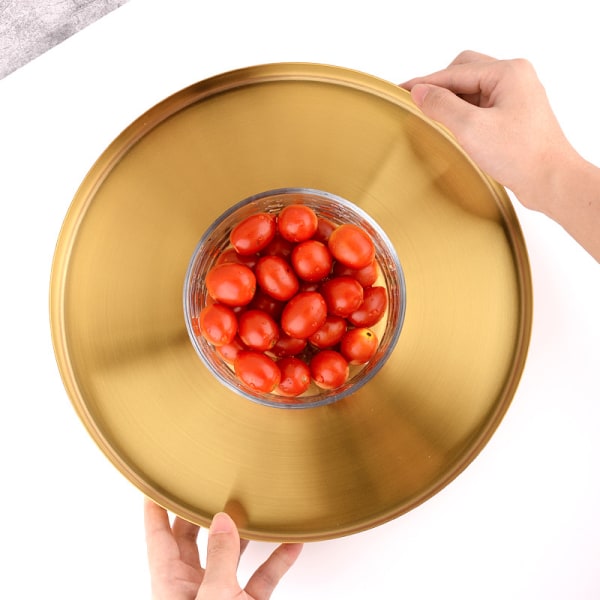 (30cm) Rundt Guld Rustfrit Stål Serveringsbakke Smykker og Makeup