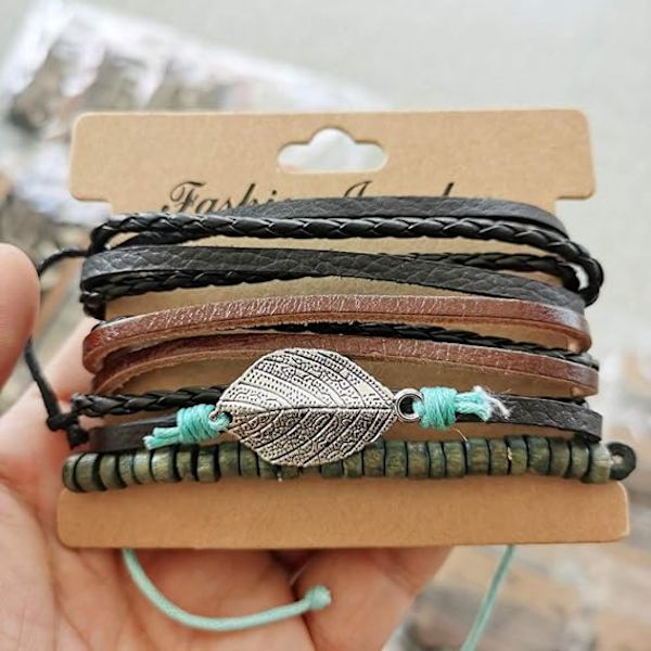 Herrar Armband Set Läder Flätad Pärlor Pack Justerbar