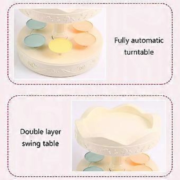 Iøjnefaldende Automatisk Roterende Dessert Vitrineskab Dobbelt Lag Swing Bakke Maskine Plastmateriale Fantastisk til Kage Dessert B